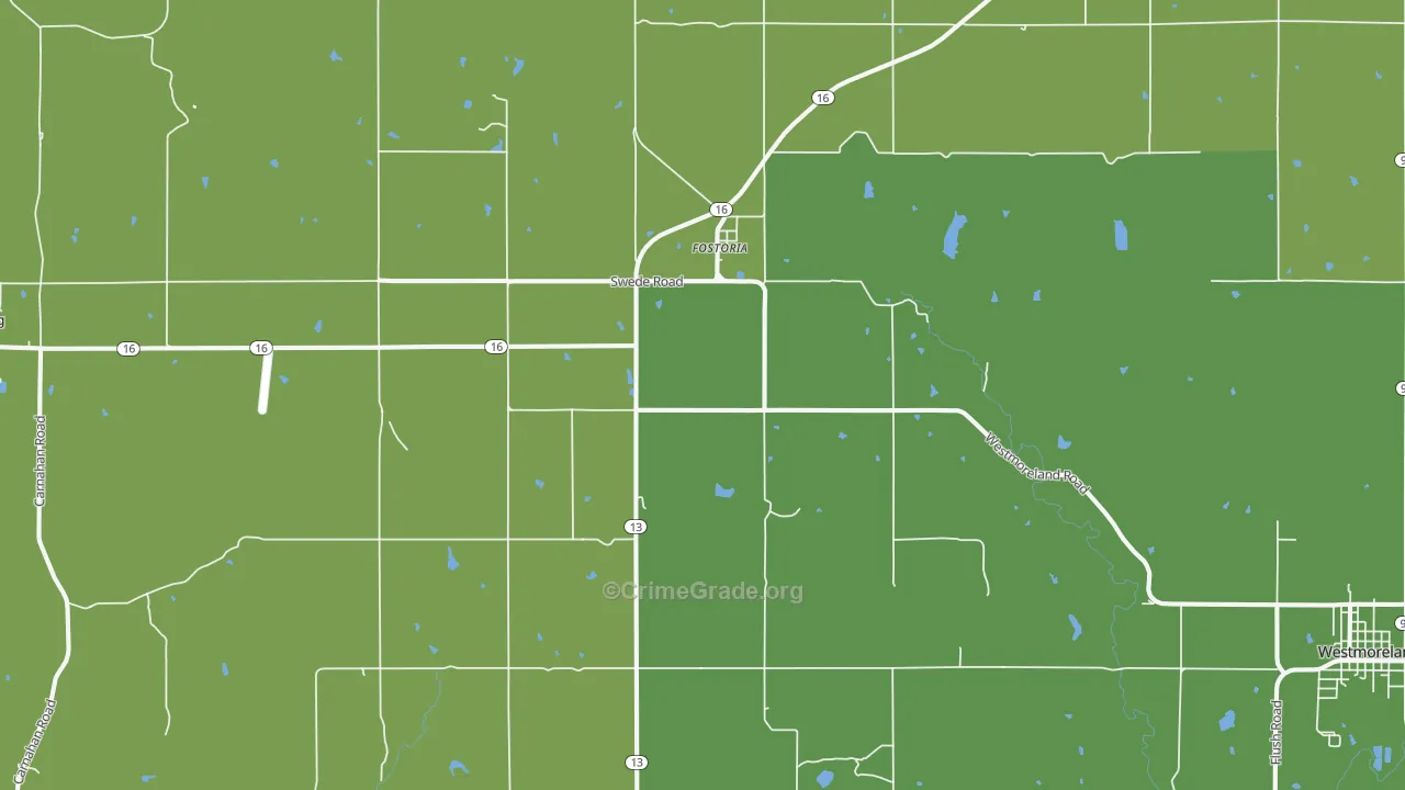 Fostoria, KS Map of Burglary Rates
