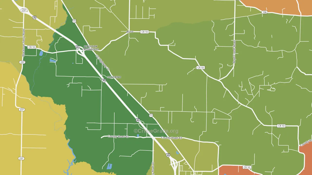 Fouke, AR Map of Burglary Rates