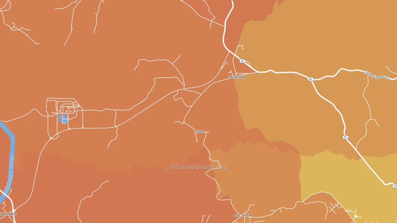 Fountain, AL Map of Burglary Rates