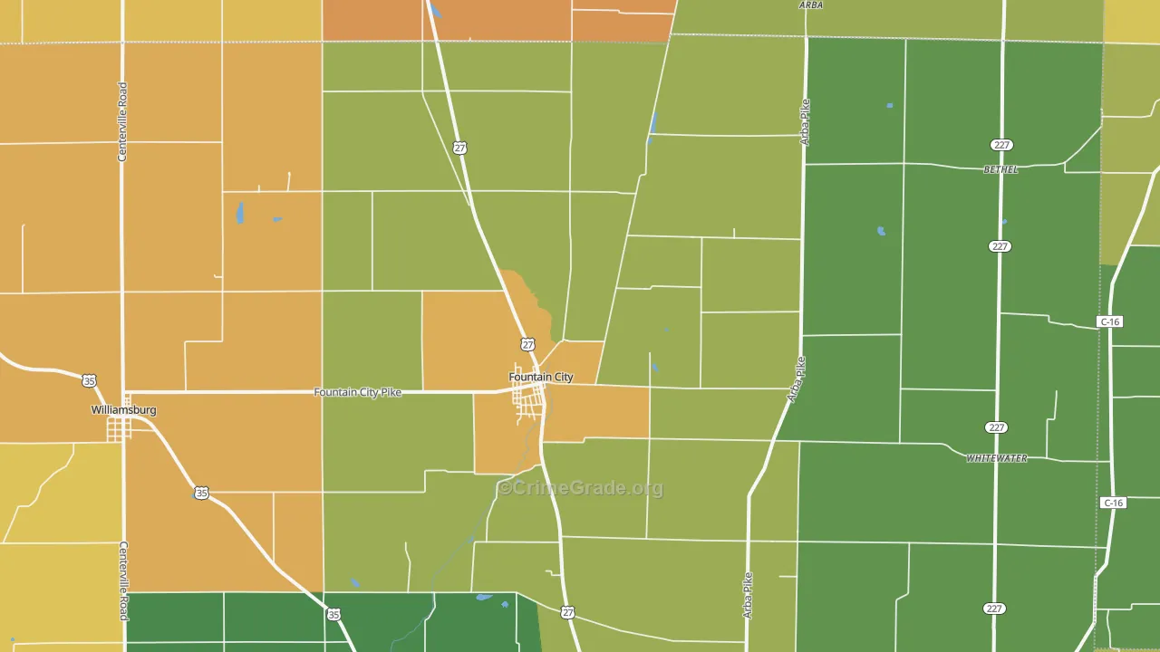Fountain City, IN Map of Burglary Rates