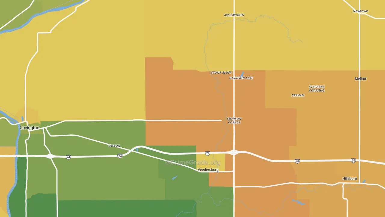 Fountain County, IN Map of Burglary Rates