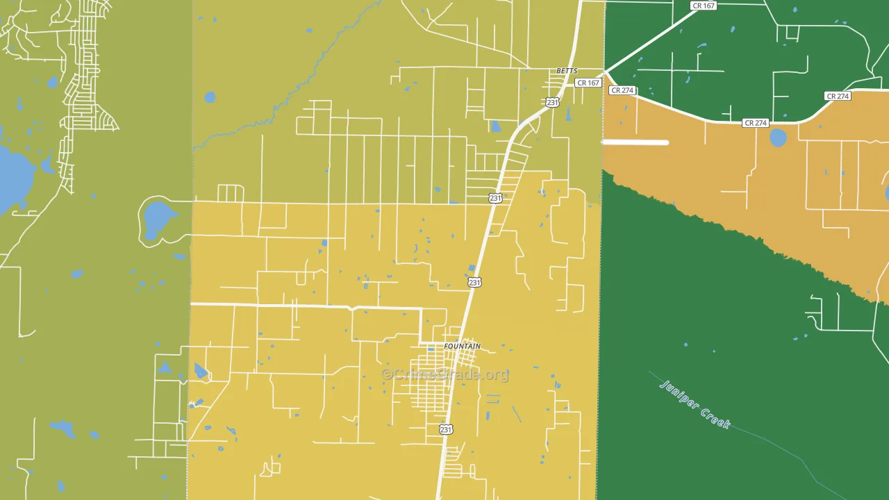 Fountain, FL Map of Burglary Rates