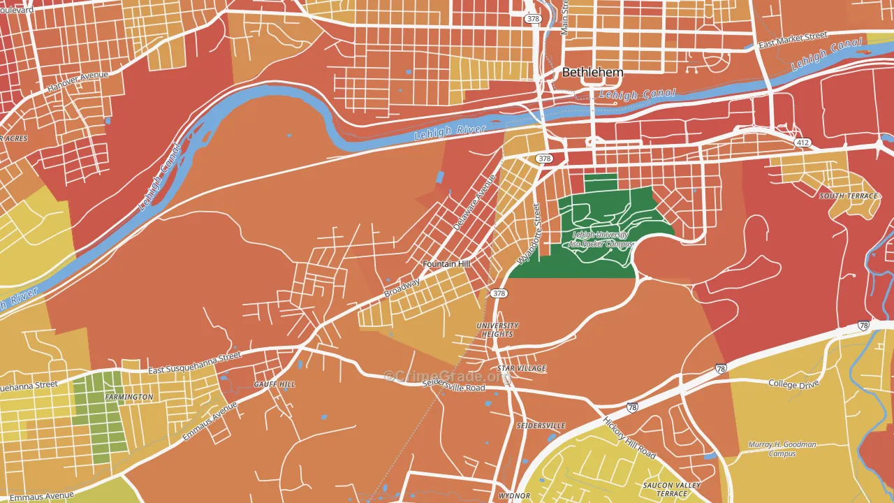 Fountain Hill, PA Map of Burglary Rates