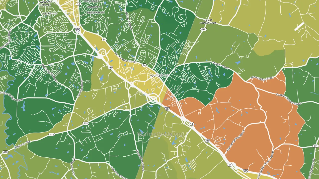 Fountain Inn, SC Map of Burglary Rates