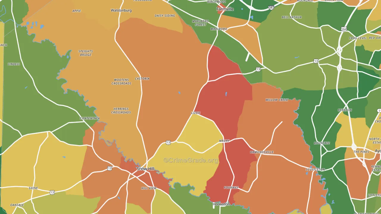 Fountain, NC Map of Burglary Rates