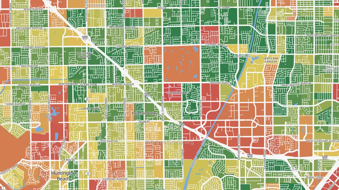 Fountain Valley, CA Map of Burglary Rates
