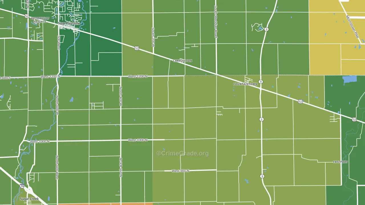 Fountaintown, IN Map of Burglary Rates