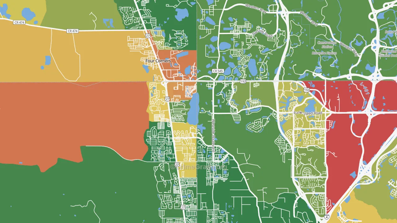 Four Corners, FL Map of Burglary Rates