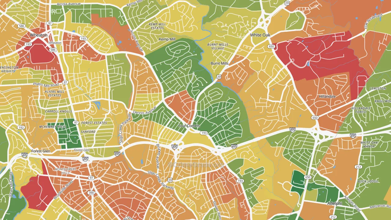 Four Corners, MD Map of Burglary Rates