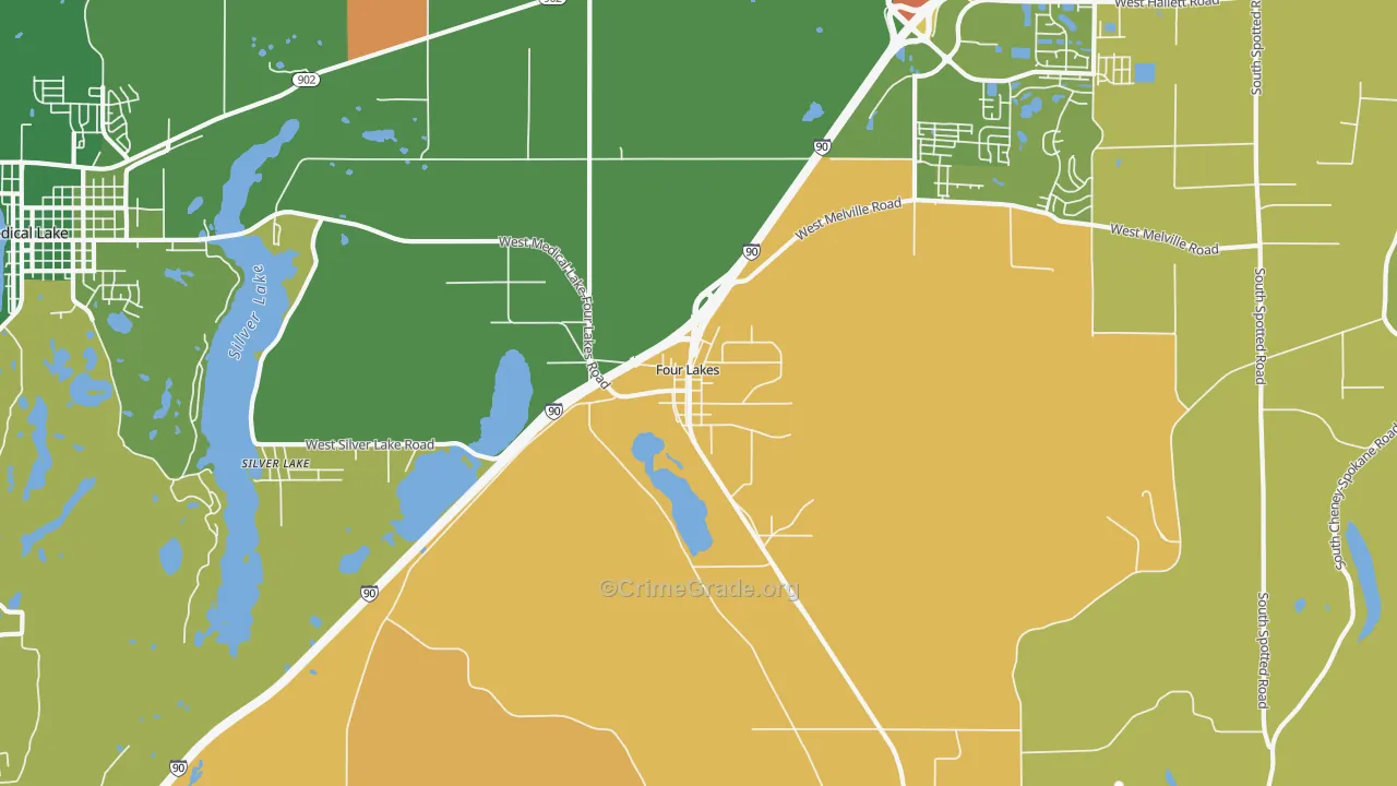 Four Lakes, WA Map of Burglary Rates