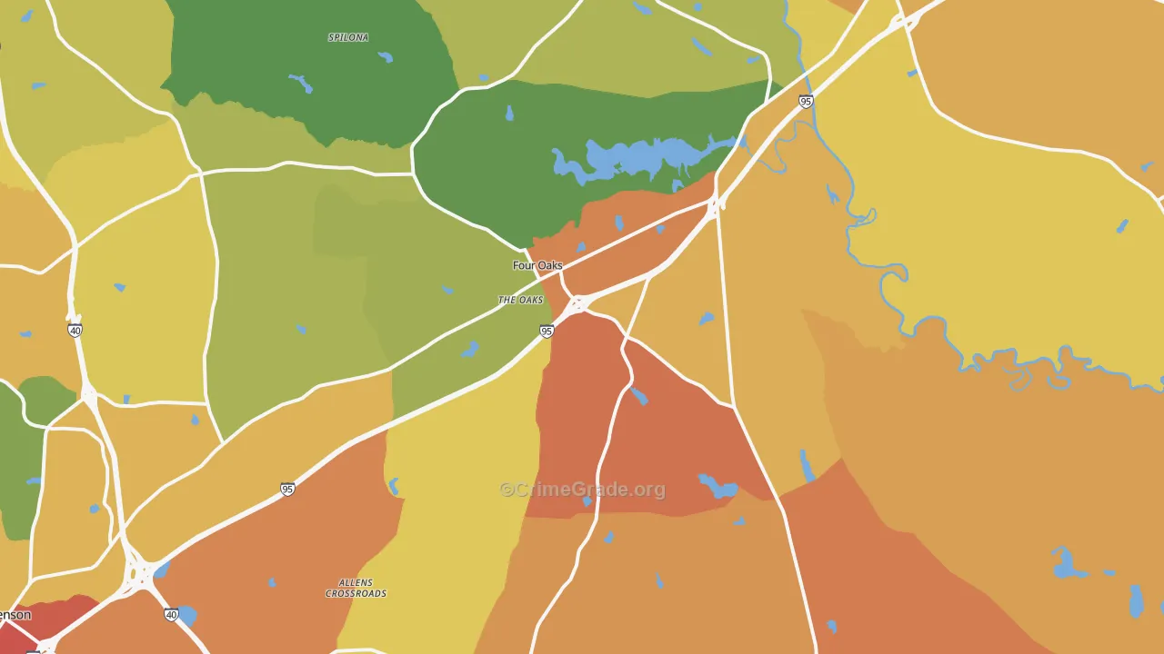 Four Oaks, NC Map of Burglary Rates