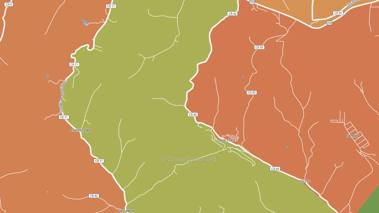 Four States, WV Map of Burglary Rates