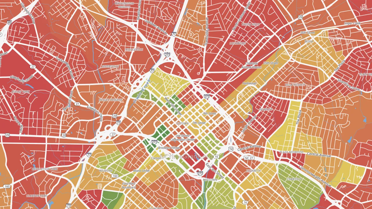 Fourth Ward, Charlotte, NC Map of Burglary Rates