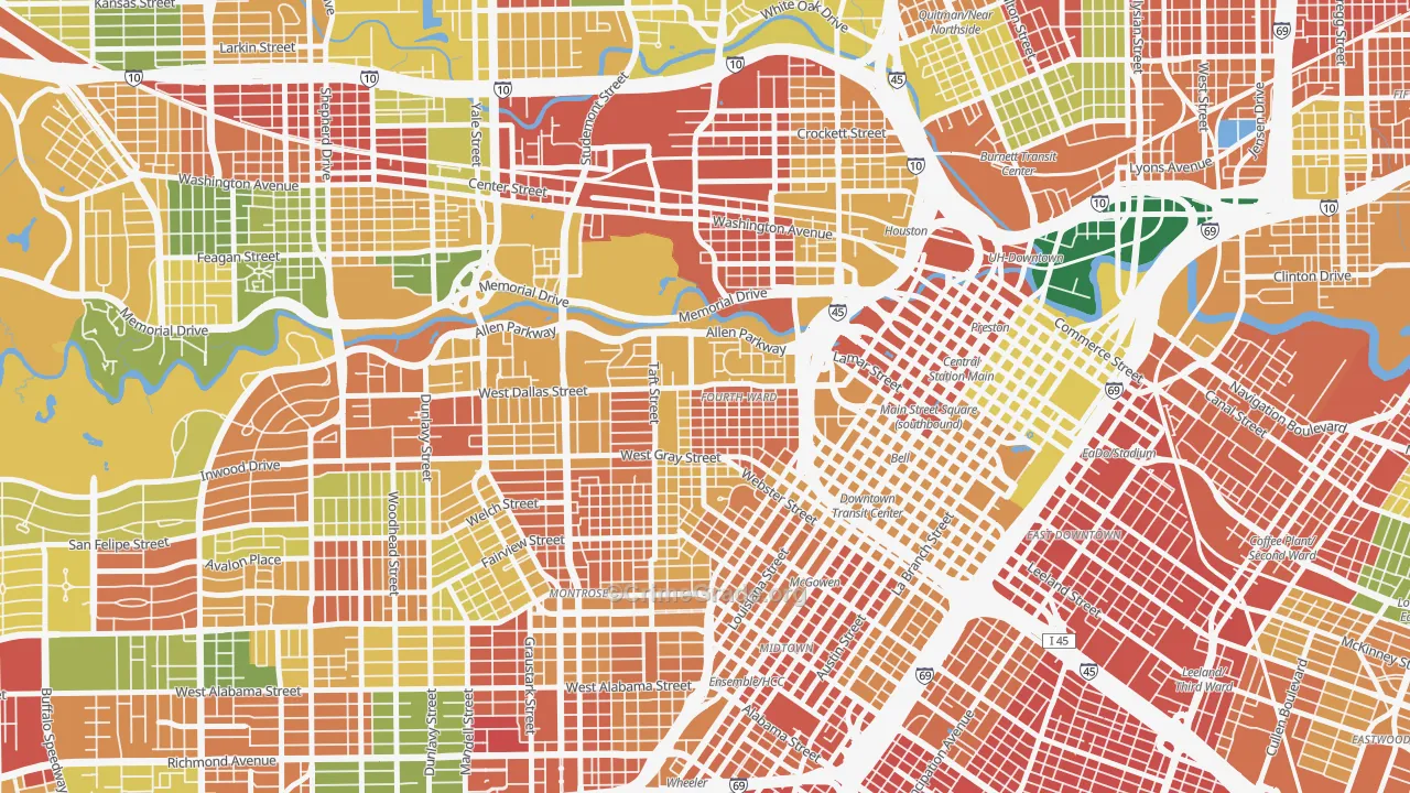 Fourth Ward, Houston, TX Map of Burglary Rates