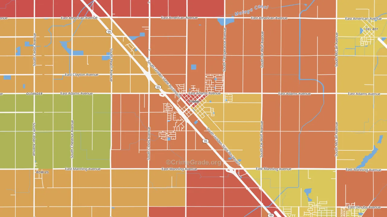 Fowler, CA Map of Burglary Rates