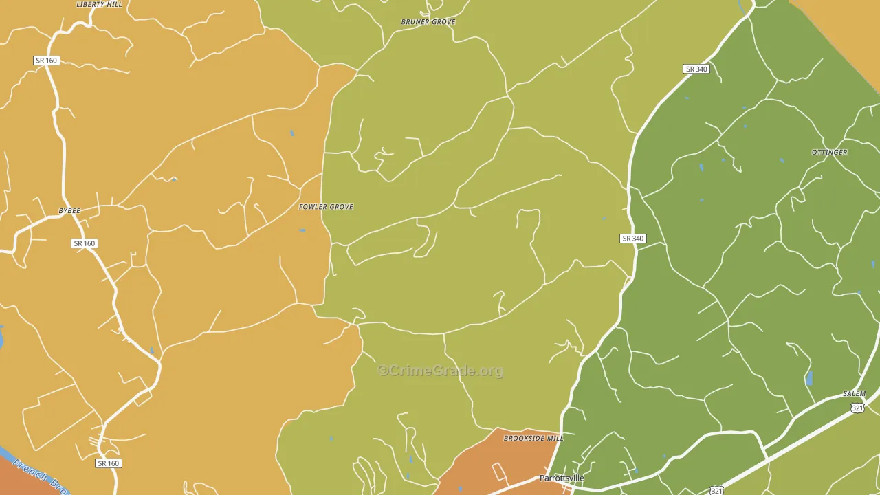 Fowler Grove, TN Map of Burglary Rates