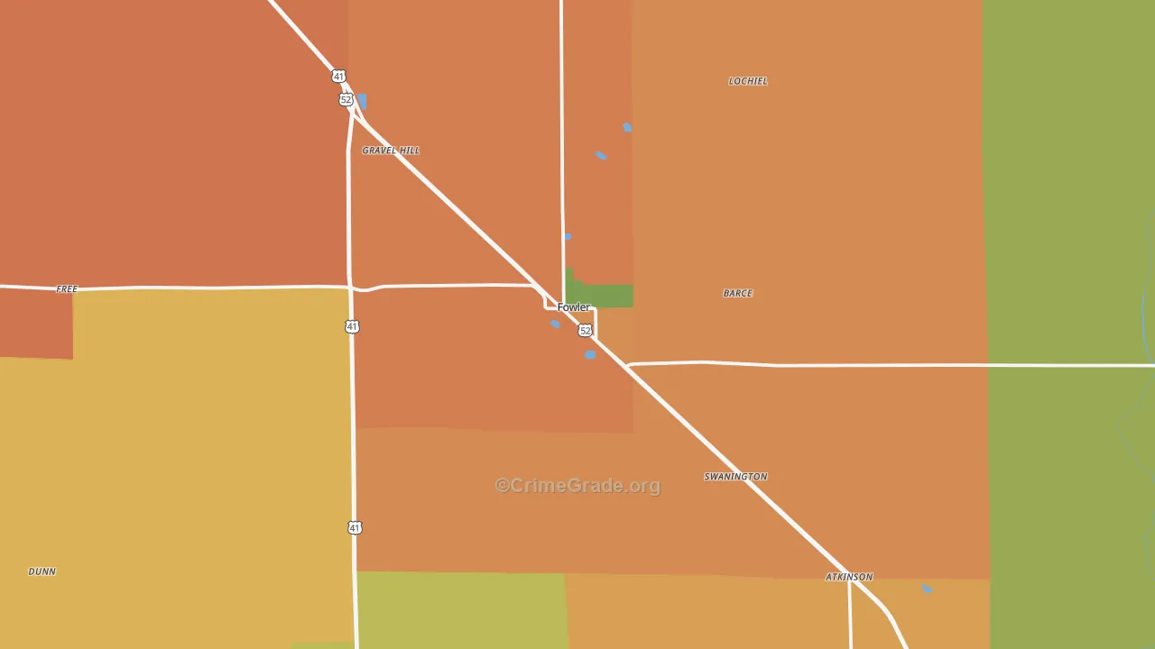 Fowler, IN Map of Burglary Rates