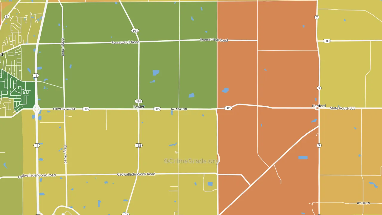 Fowler, OH Map of Burglary Rates