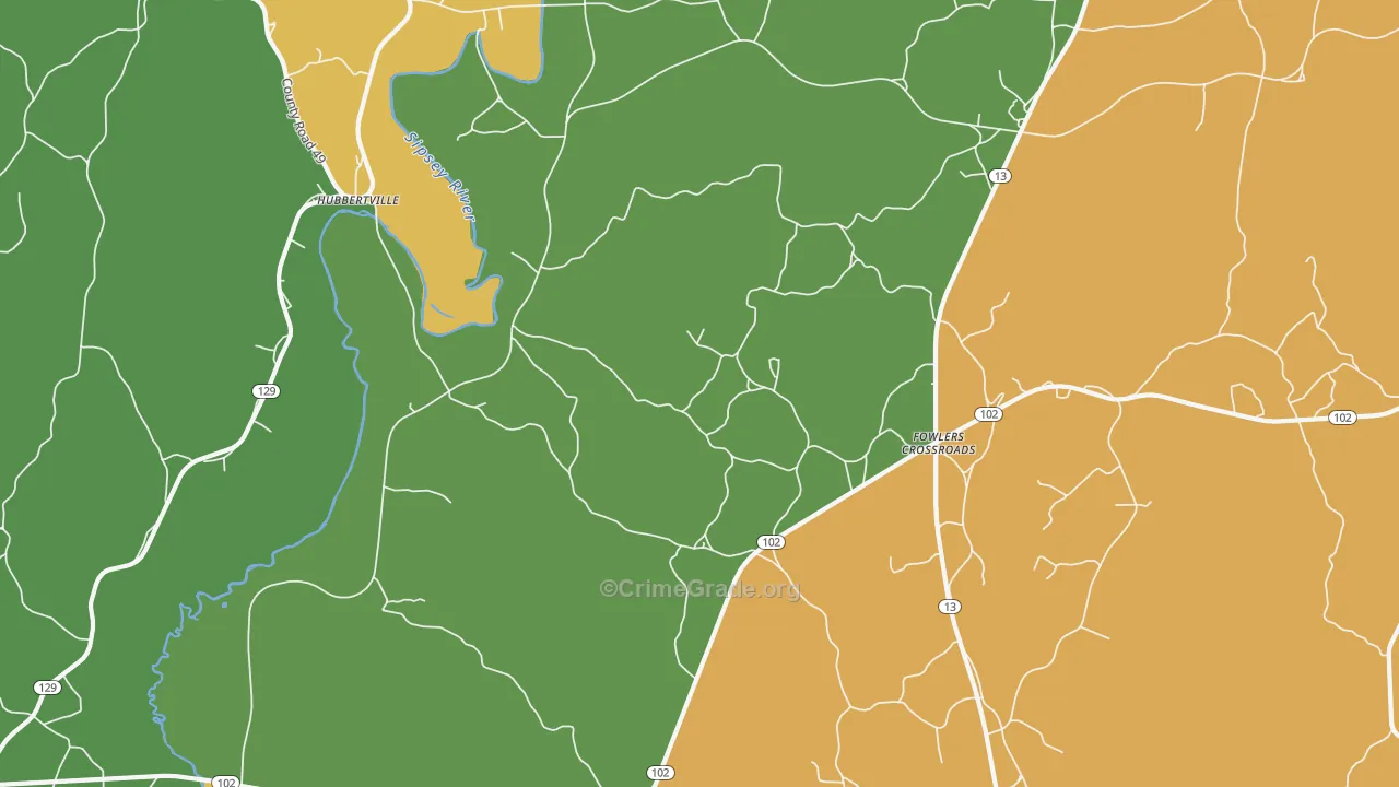 Fowlers Crossroads, AL Map of Burglary Rates