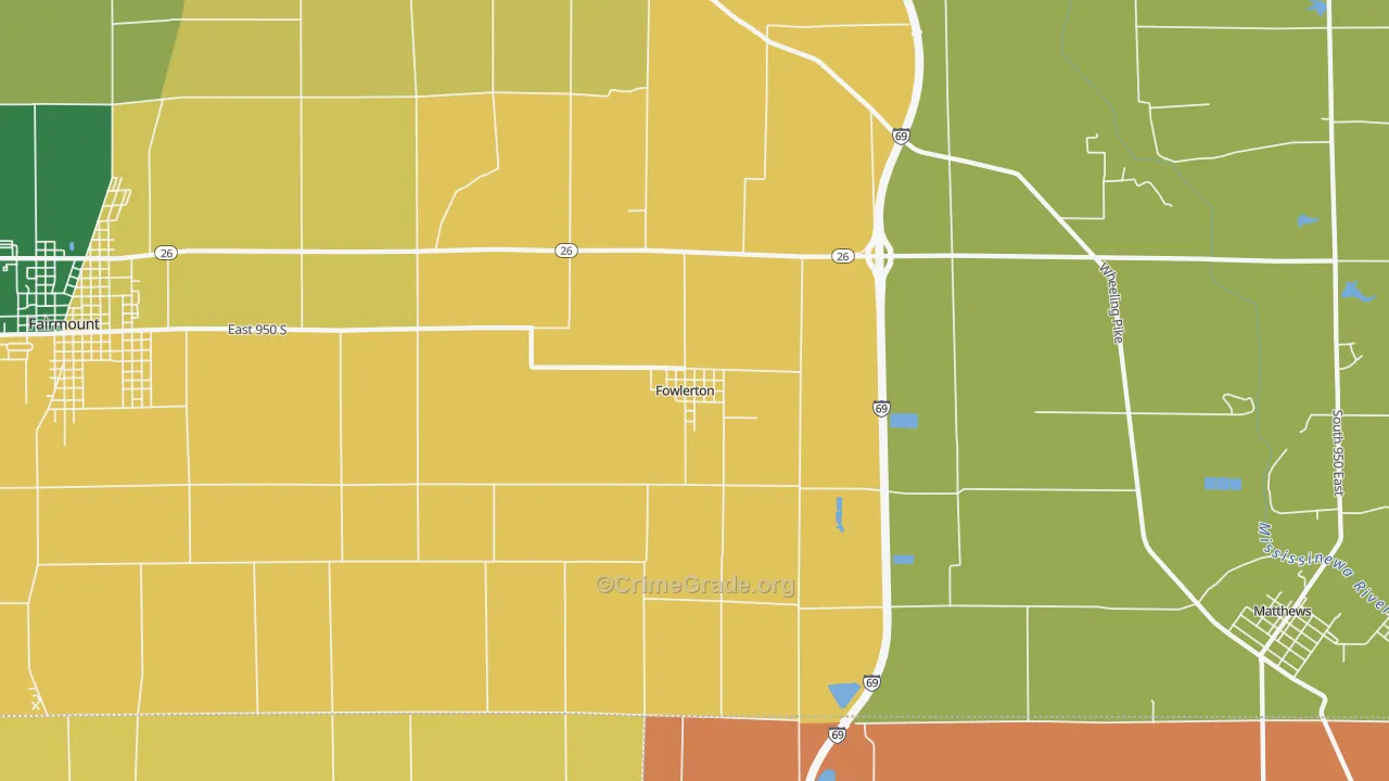 Fowlerton, IN Map of Burglary Rates