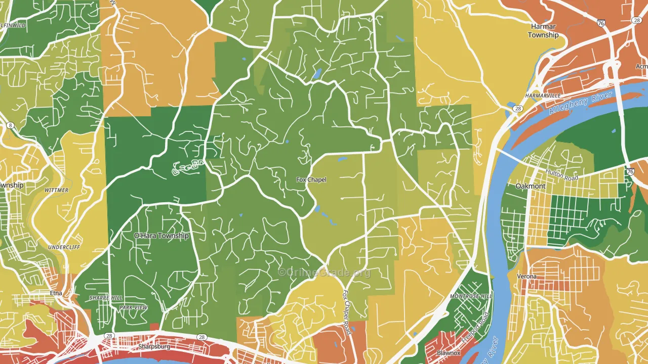 Fox Chapel, PA Map of Burglary Rates