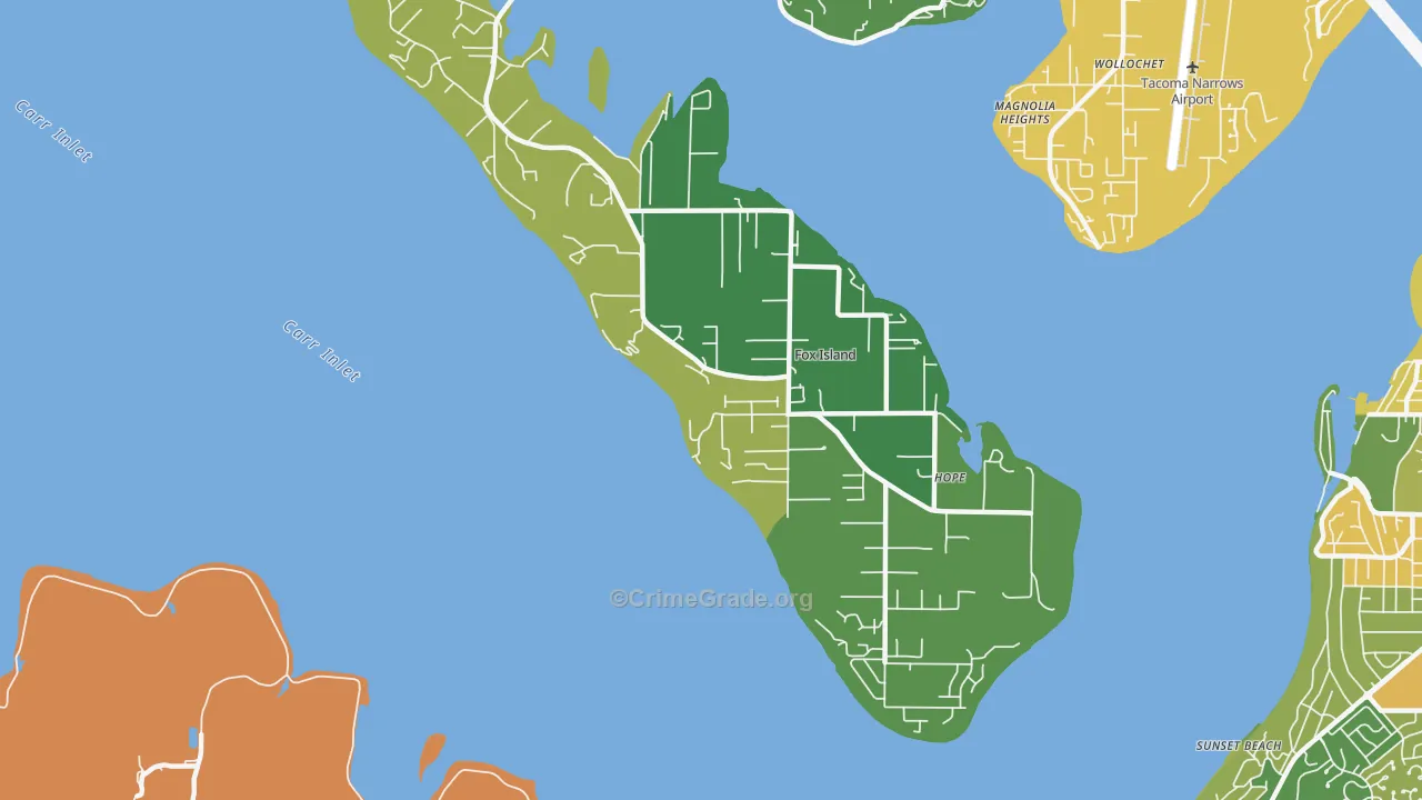 Fox Island, WA Map of Burglary Rates