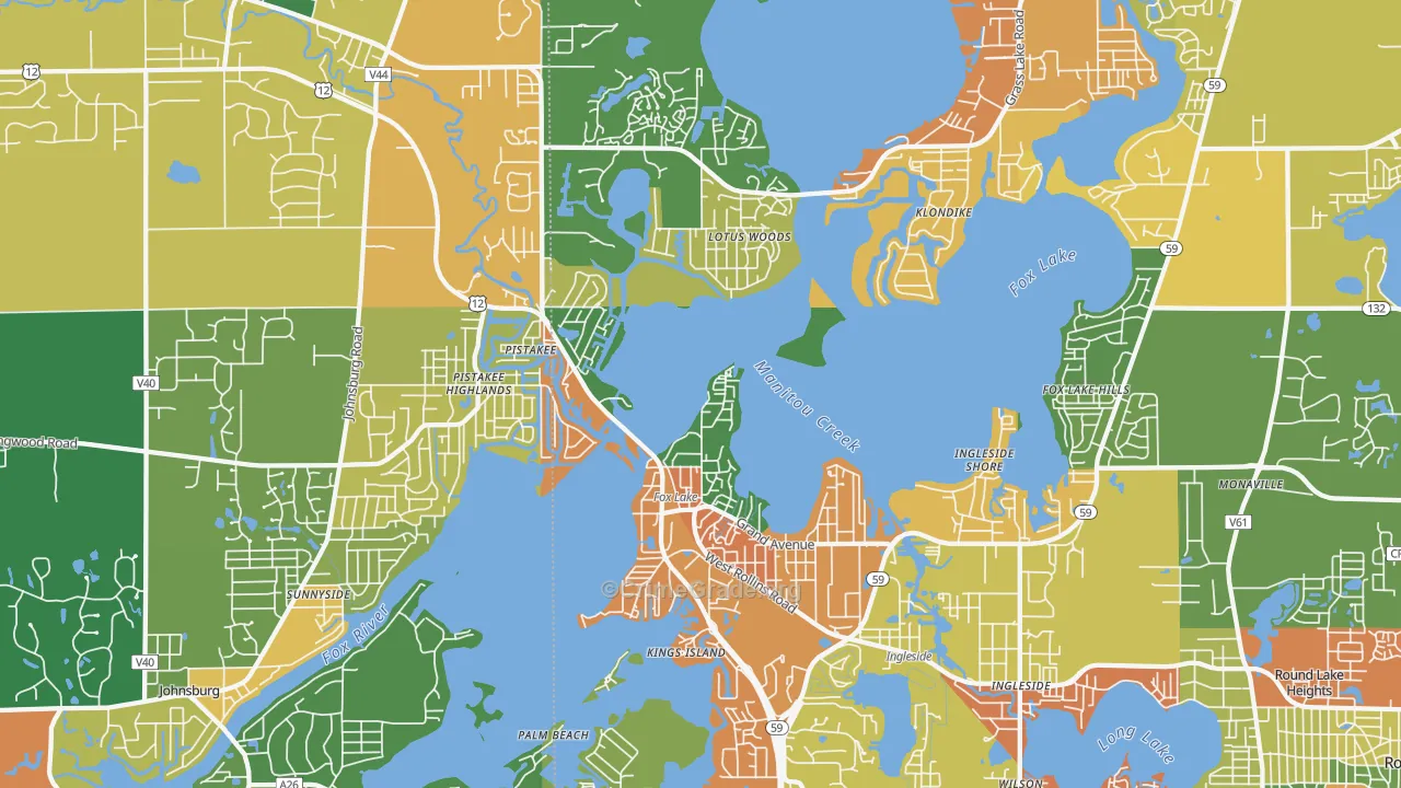 Fox Lake, IL Map of Burglary Rates