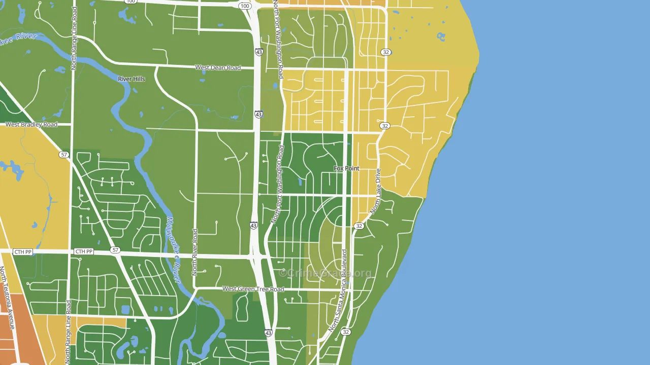 Fox Point, WI Map of Burglary Rates