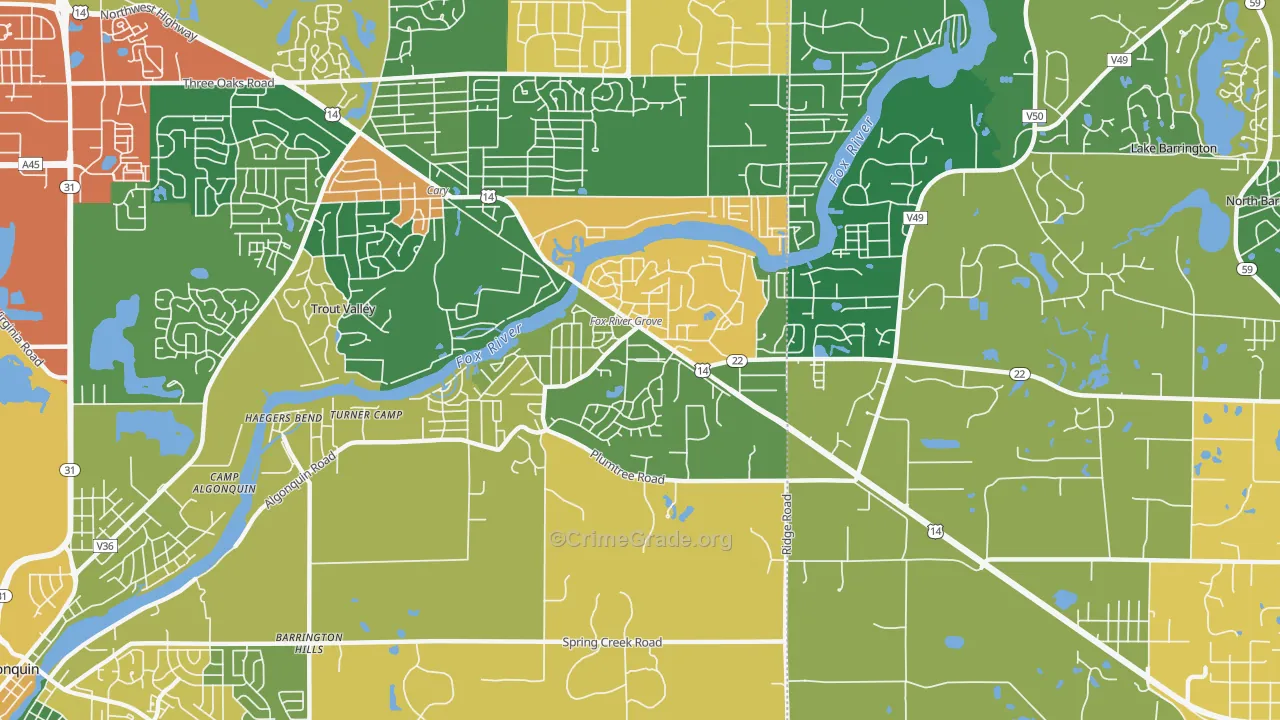 Fox River Grove, IL Map of Burglary Rates