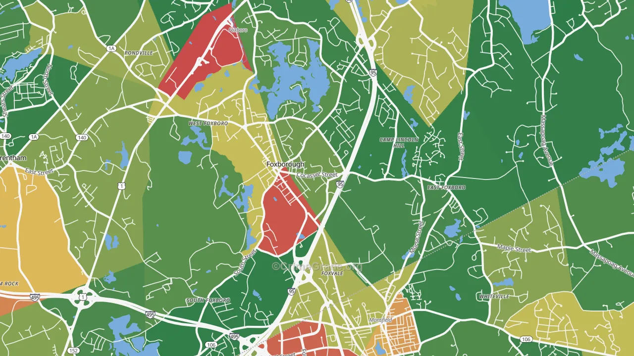 Foxboro, MA Map of Burglary Rates