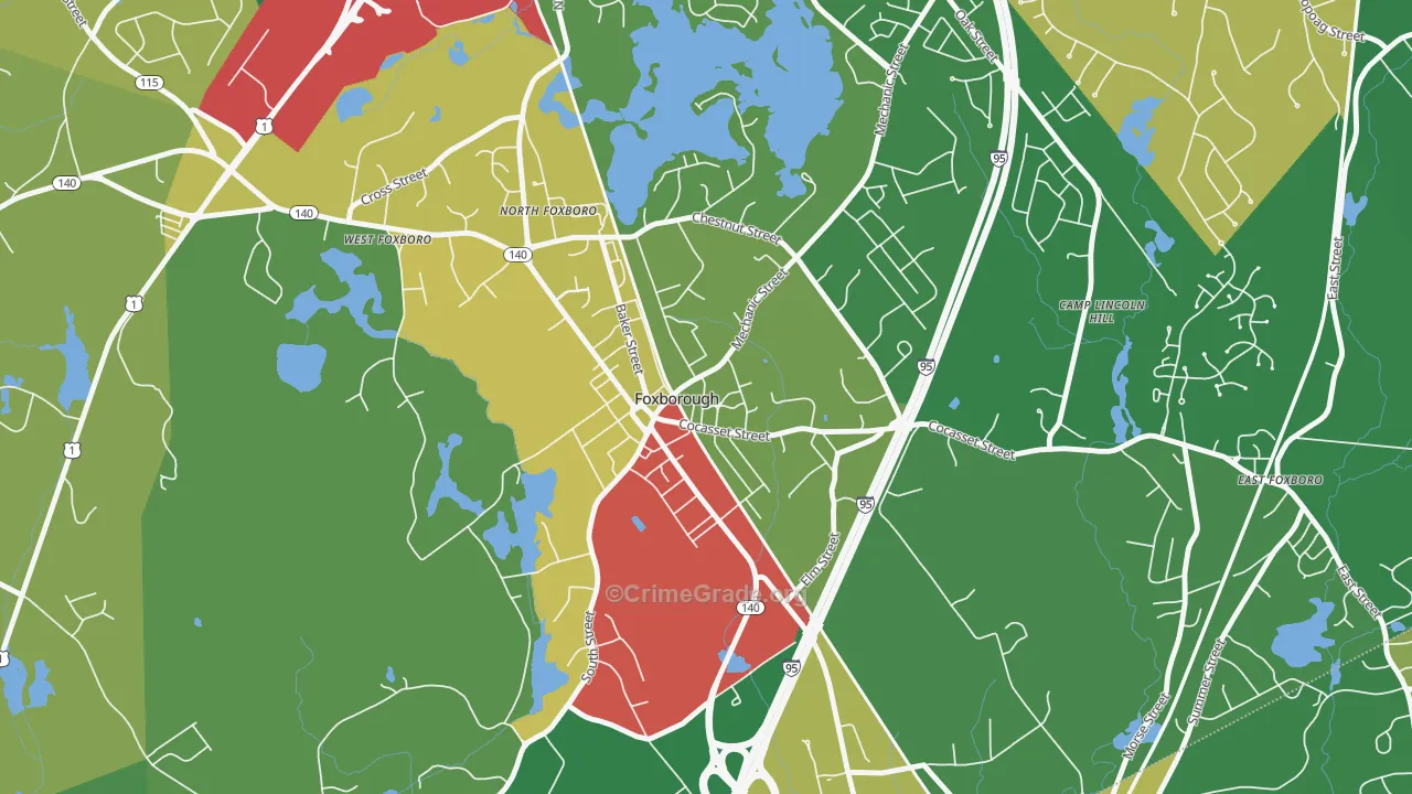 Foxborough, MA Map of Burglary Rates
