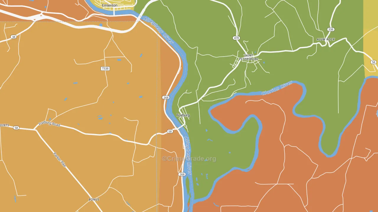 Foxburg, PA Map of Burglary Rates