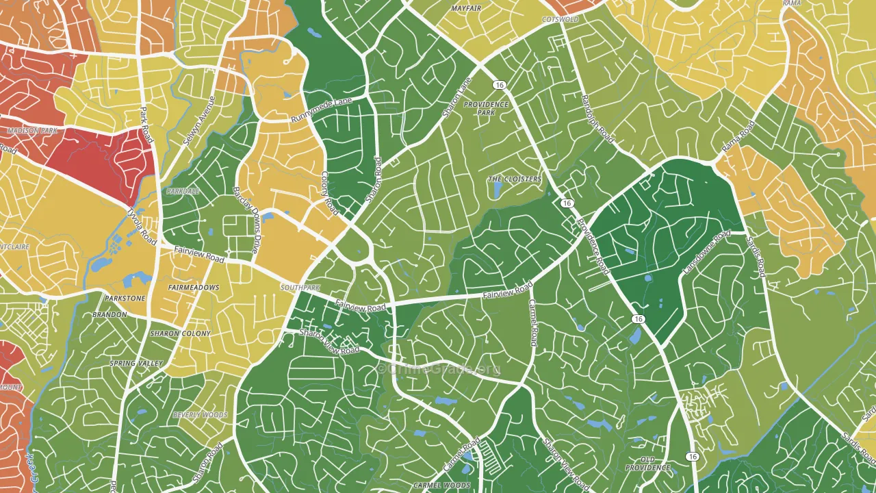 Foxcroft, Charlotte, NC Map of Burglary Rates