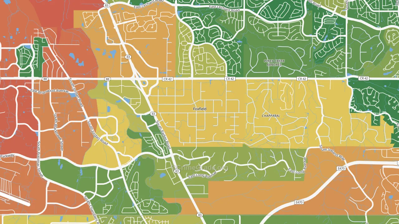 Foxfield, CO Map of Burglary Rates