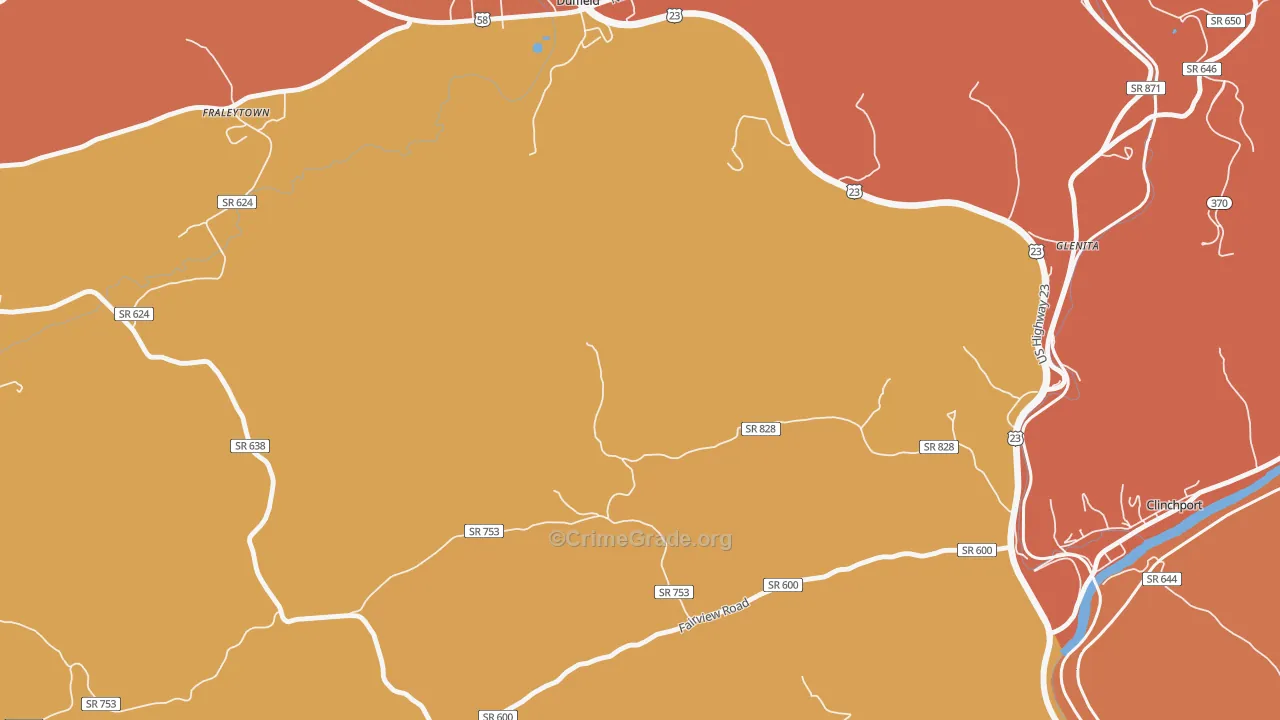 Fraleytown, VA Map of Burglary Rates