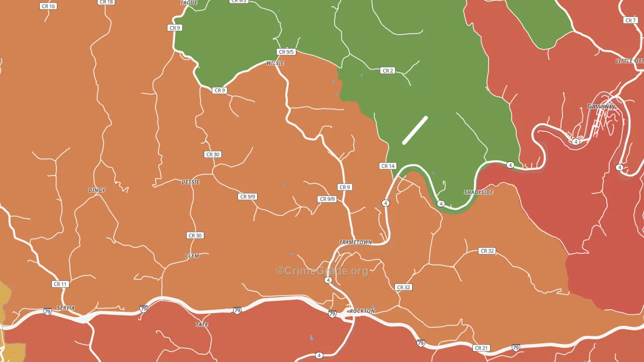 Frametown, WV Map of Burglary Rates