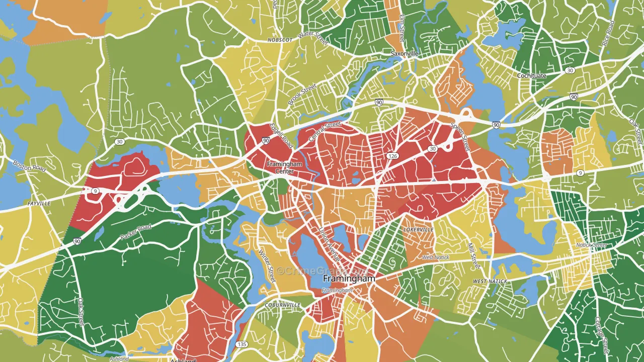 Framingham, MA Map of Burglary Rates