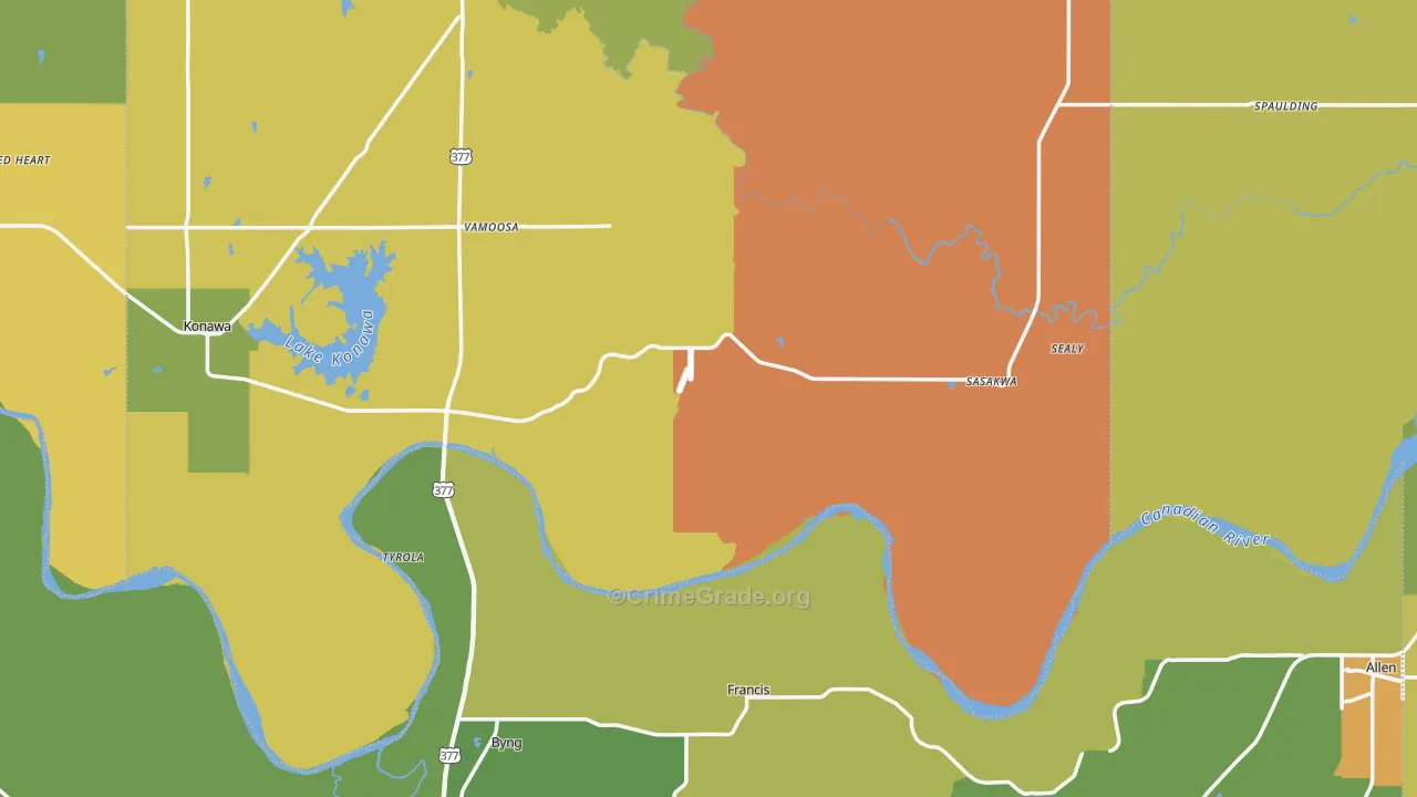 Francis, OK Map of Burglary Rates