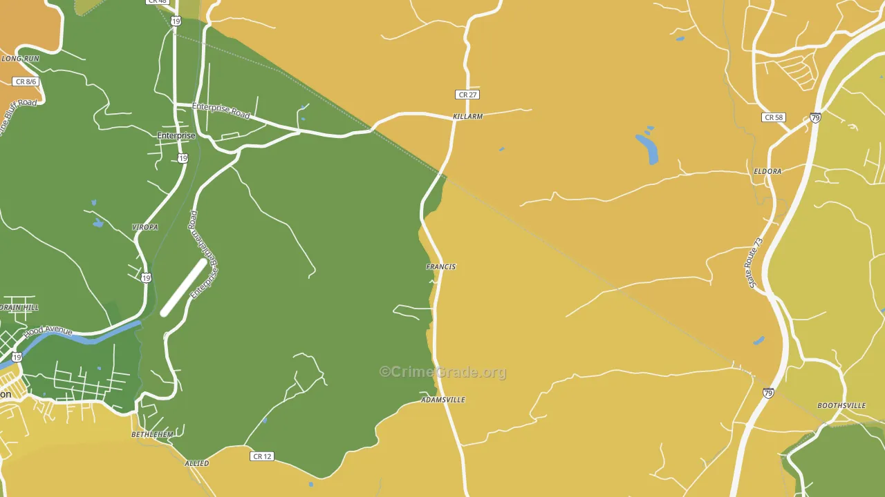 Francis, WV Map of Burglary Rates