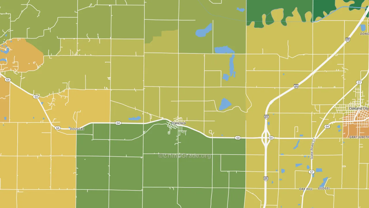 Francisco, IN Map of Burglary Rates