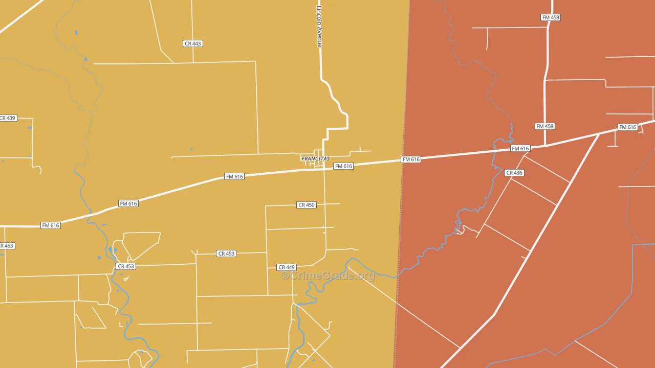 Francitas, TX Map of Burglary Rates
