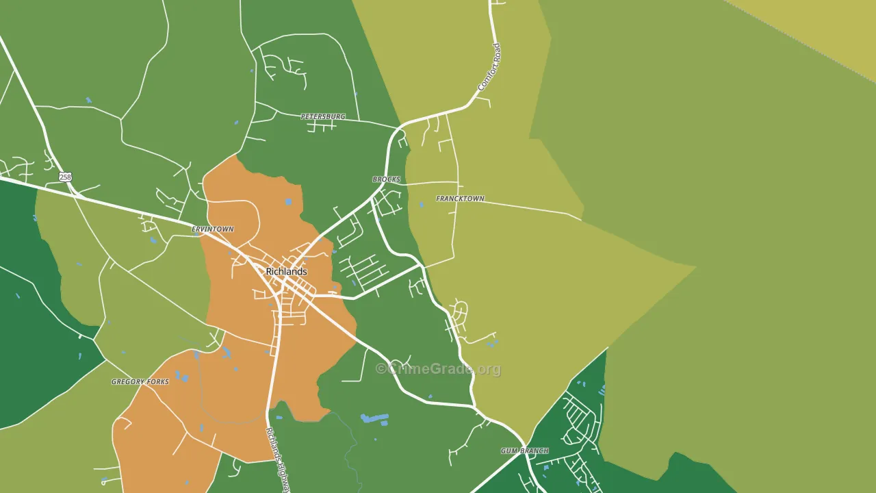 Francktown, NC Map of Burglary Rates