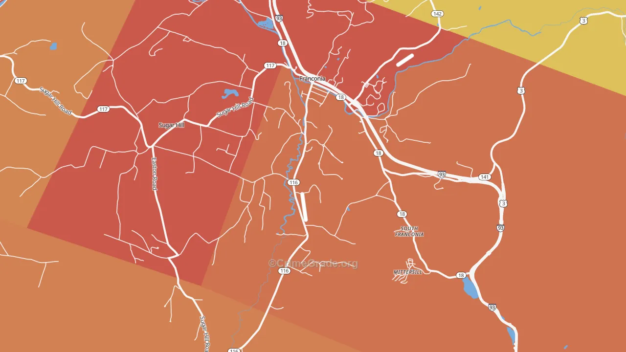 Franconia, NH Map of Burglary Rates