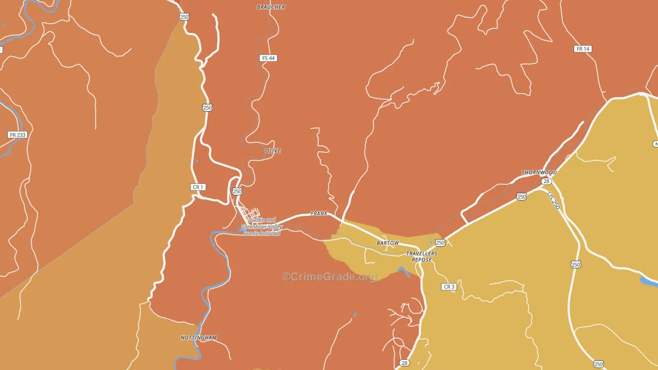 Frank, WV Map of Burglary Rates
