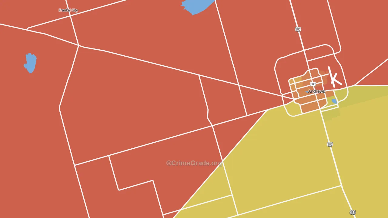 Frankel City, TX Map of Burglary Rates