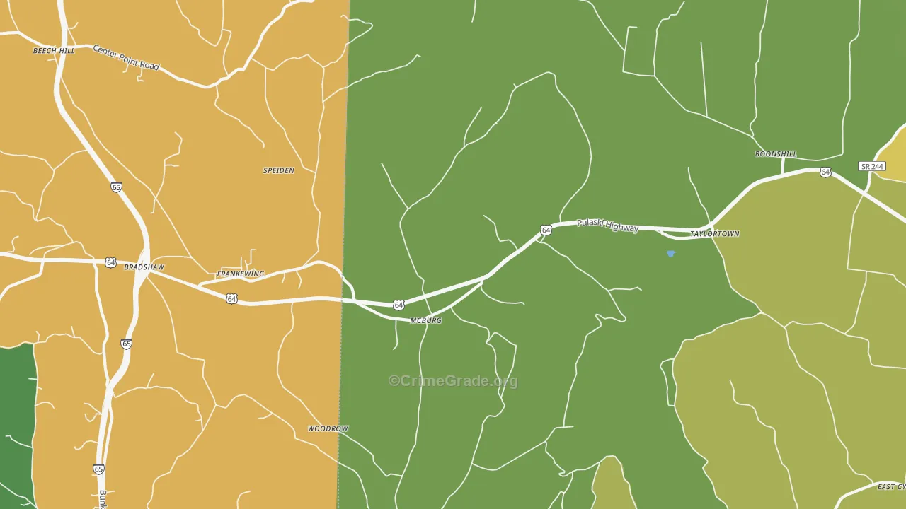 Frankewing, TN Map of Burglary Rates