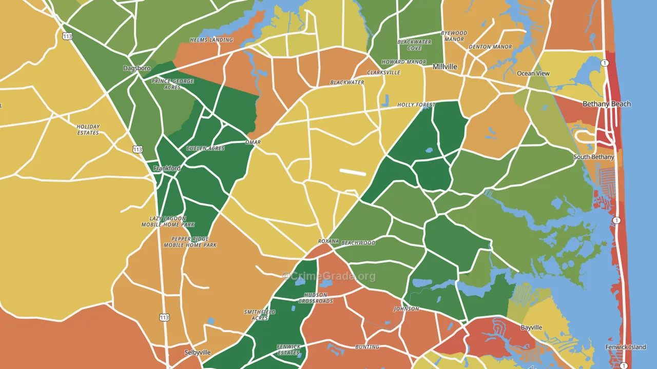 Frankford, DE Map of Burglary Rates