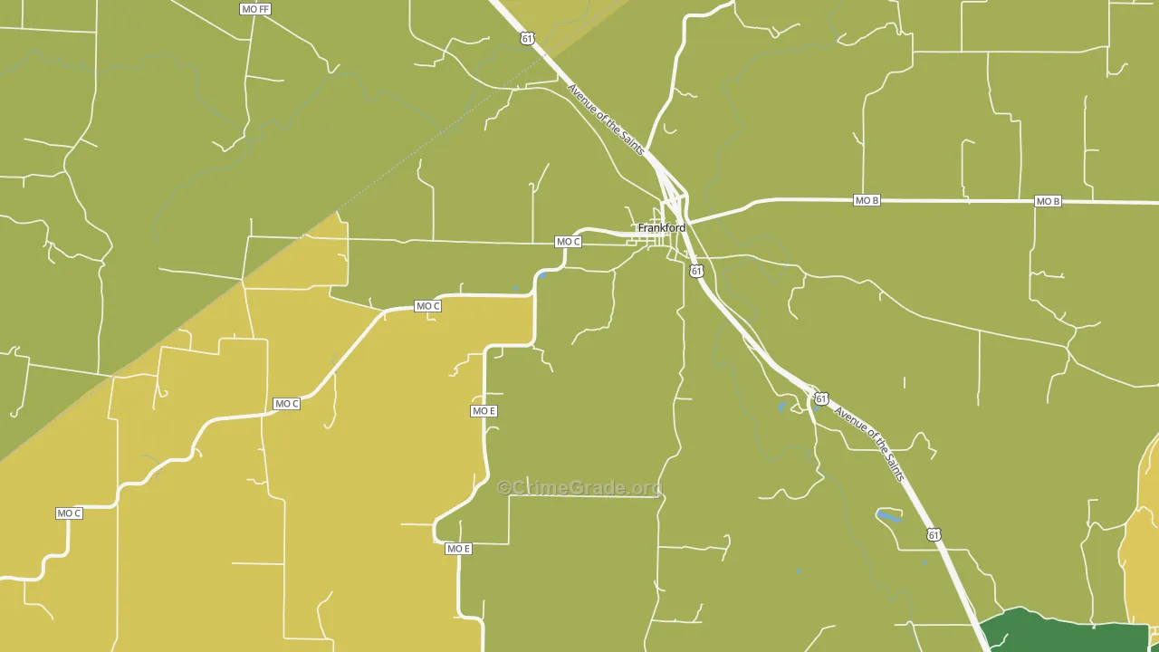 Frankford, MO Map of Burglary Rates