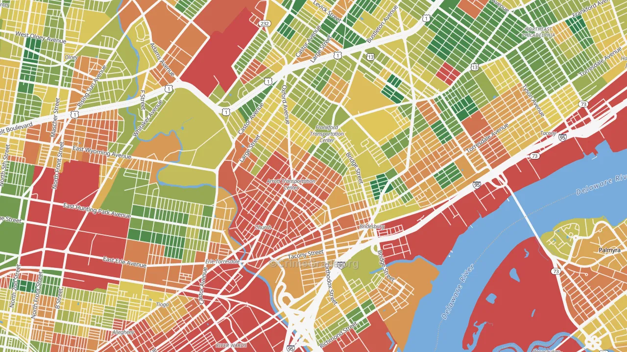 Frankford, Philadelphia, PA Map of Burglary Rates
