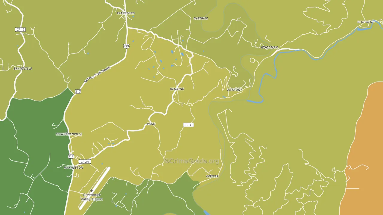 Frankford, WV Map of Burglary Rates